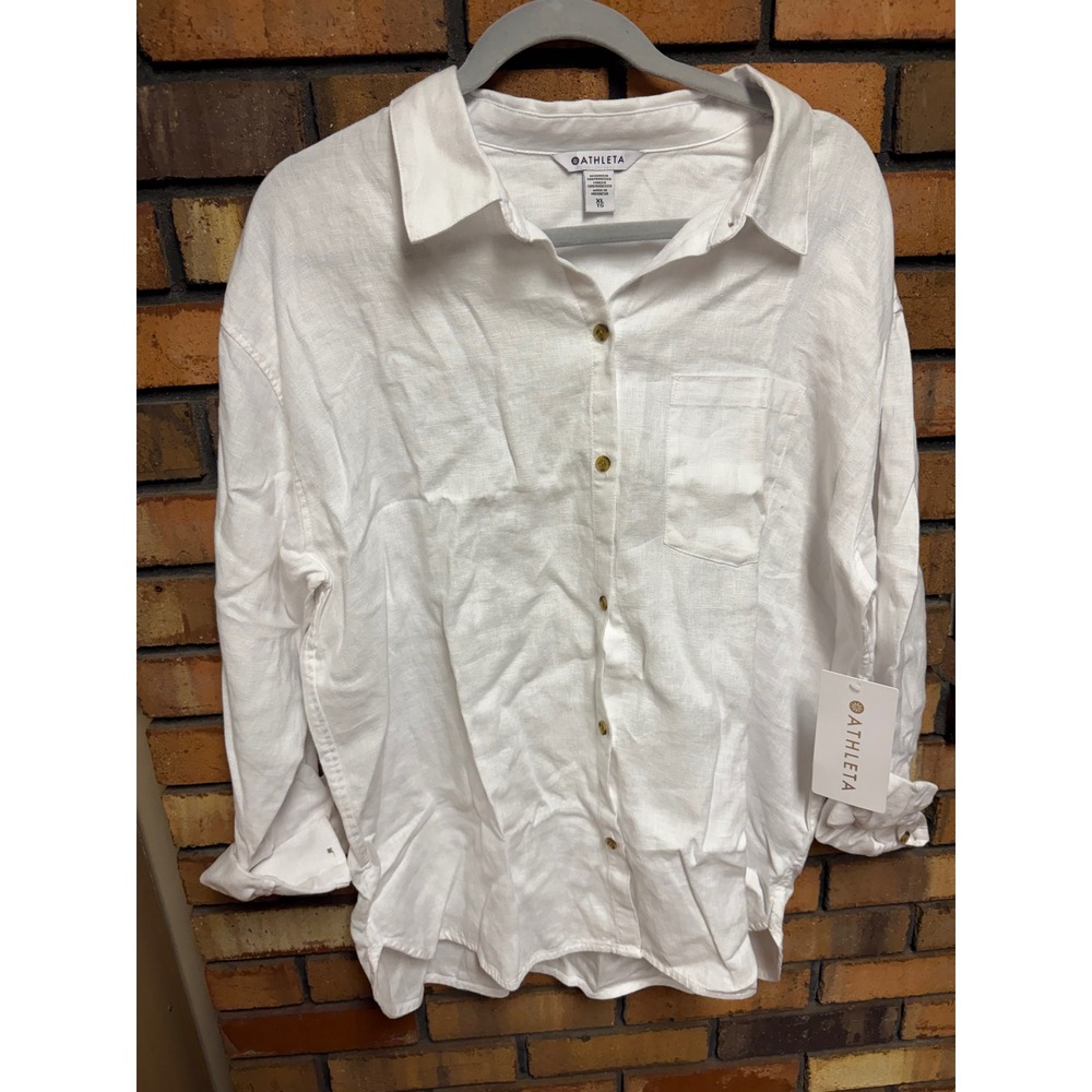 Athleta Retreat Linen Shirt White Button Down Long Sleeve NWT